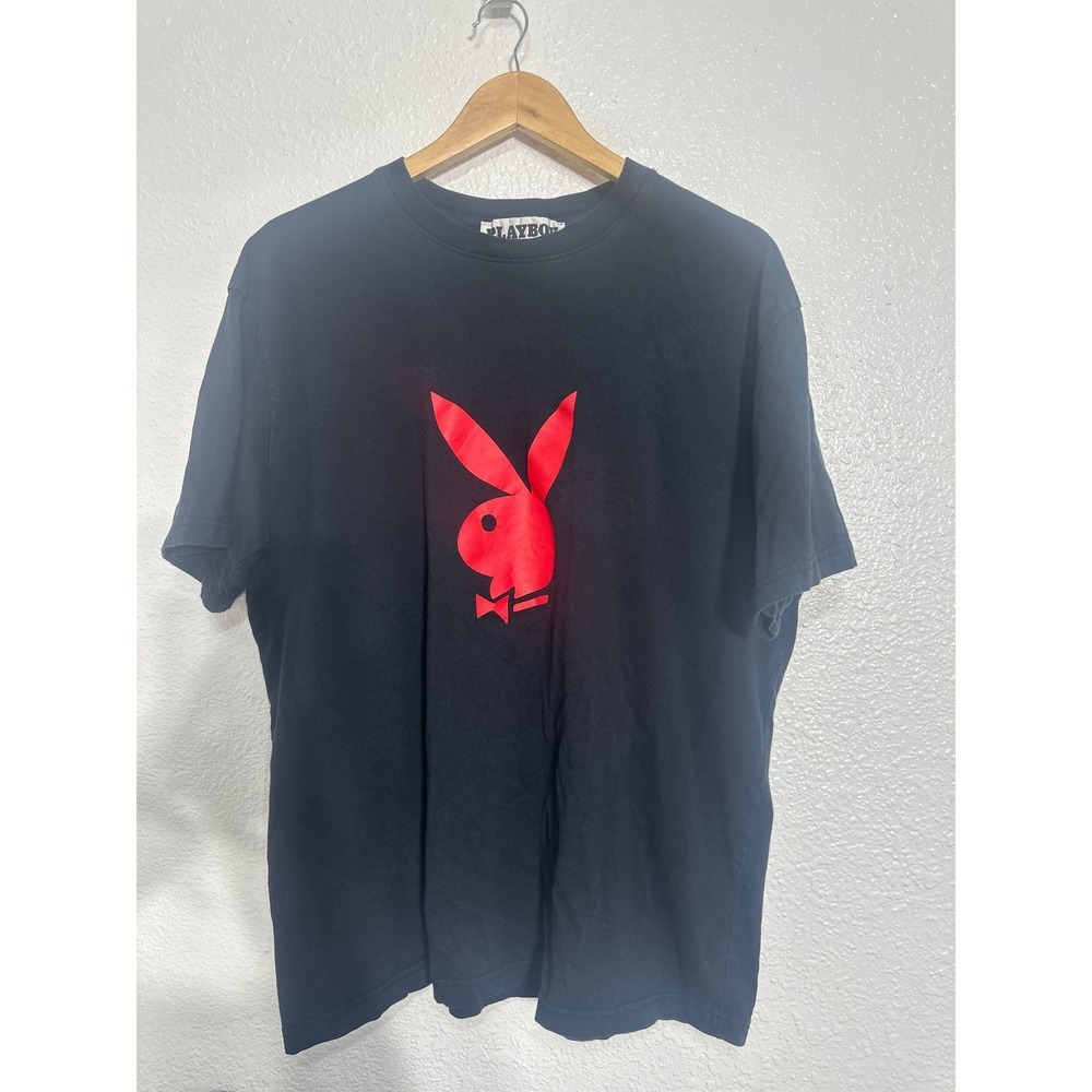 Playboy by PacSun Mens XL Black T-Shirt Red Bunny Logo Graphic Tee